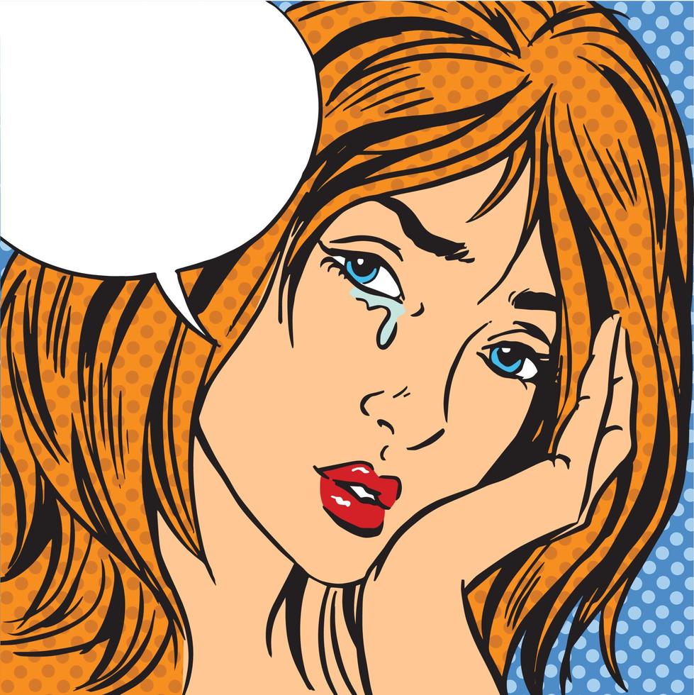 Girl cry Pop art vintage comic vector