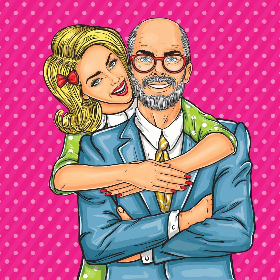 Vector illustration of a elderly father and his beloved daughter