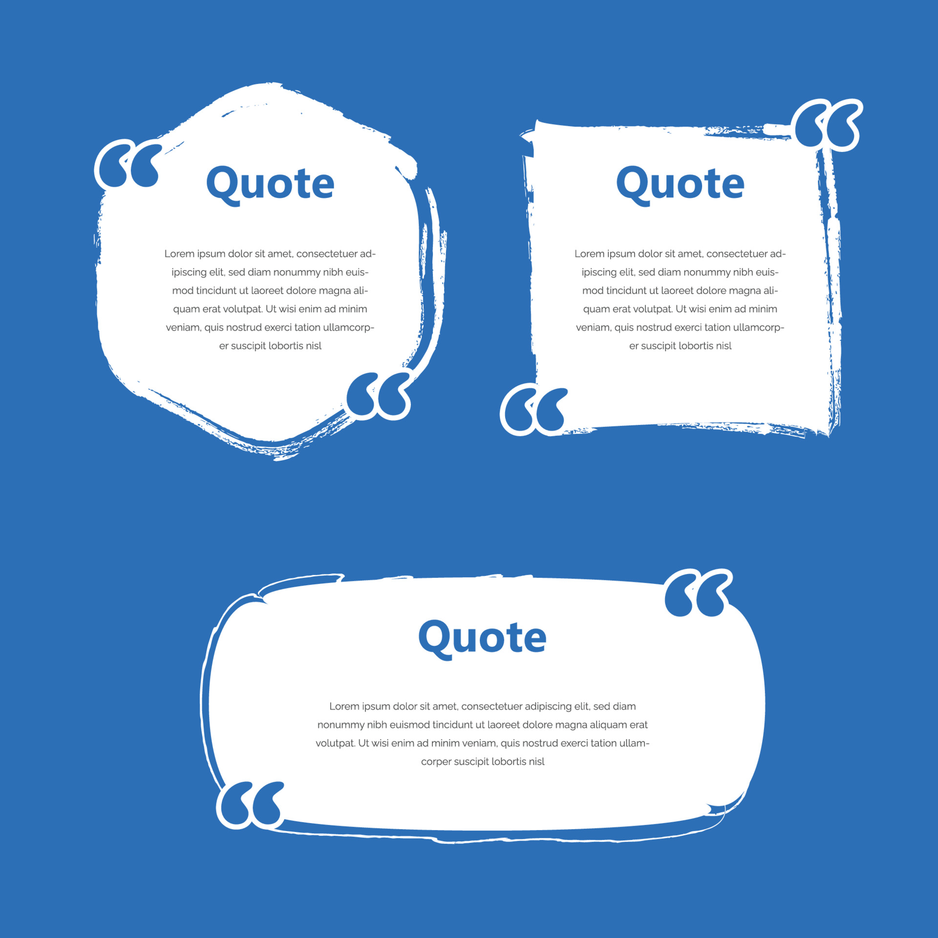Quote box frame, empty citations speech bubbles. Blank quote box icon