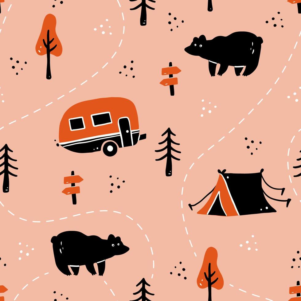 Hand drawn seamless pattern of camping equipment vector