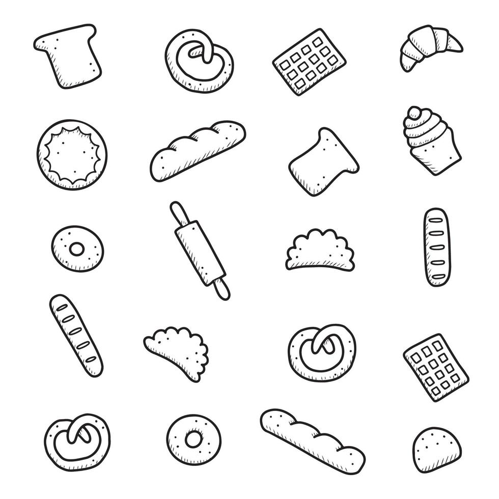 Hand drawn set of bakery and baking elements. Vector illustration.