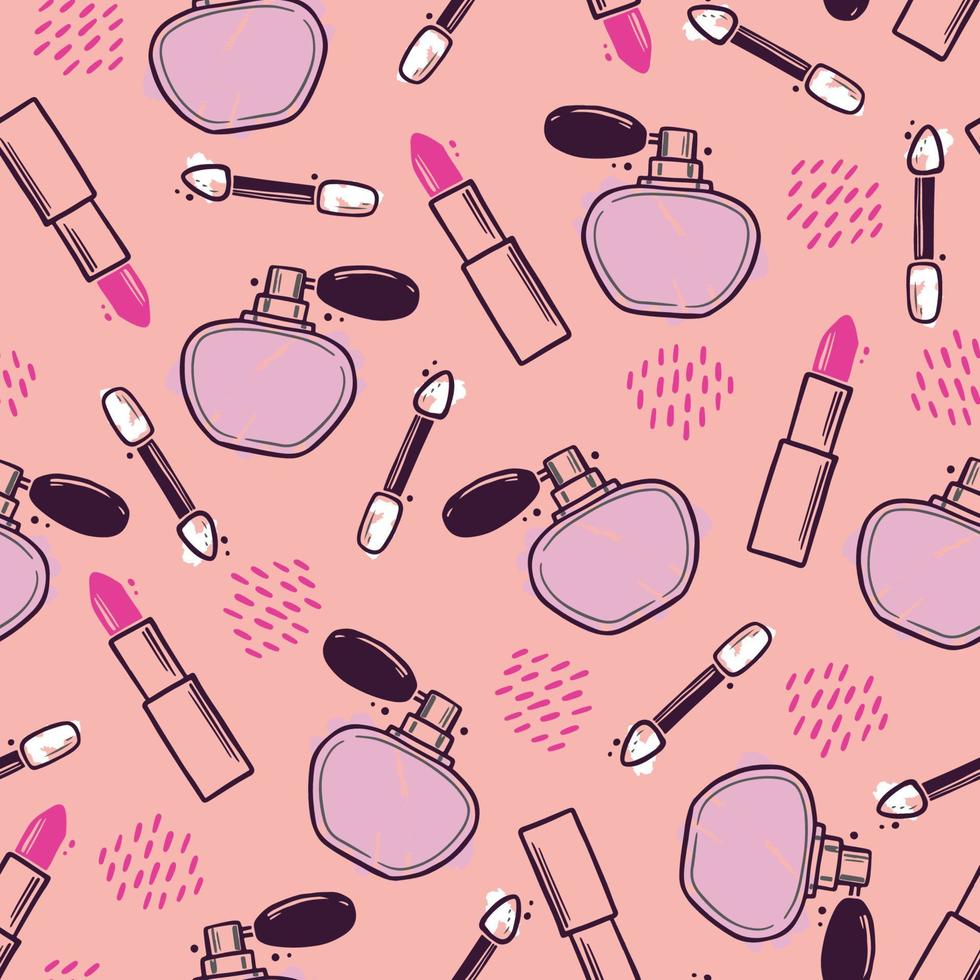Hand drawn seamless pattern of makeup vector