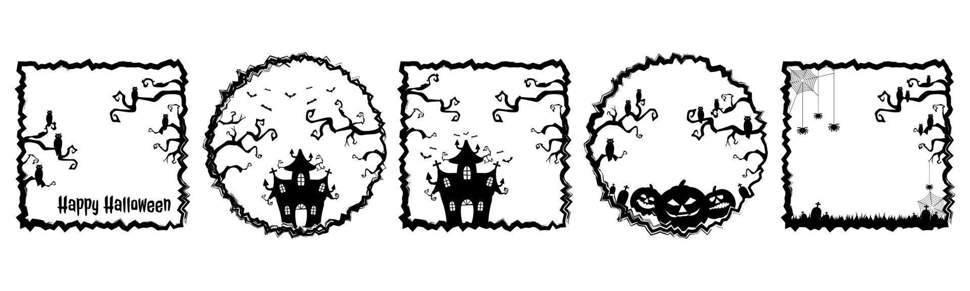 Halloween with black frame set collection. Vector illustration with silhouette style perfect for part of Halloween theme