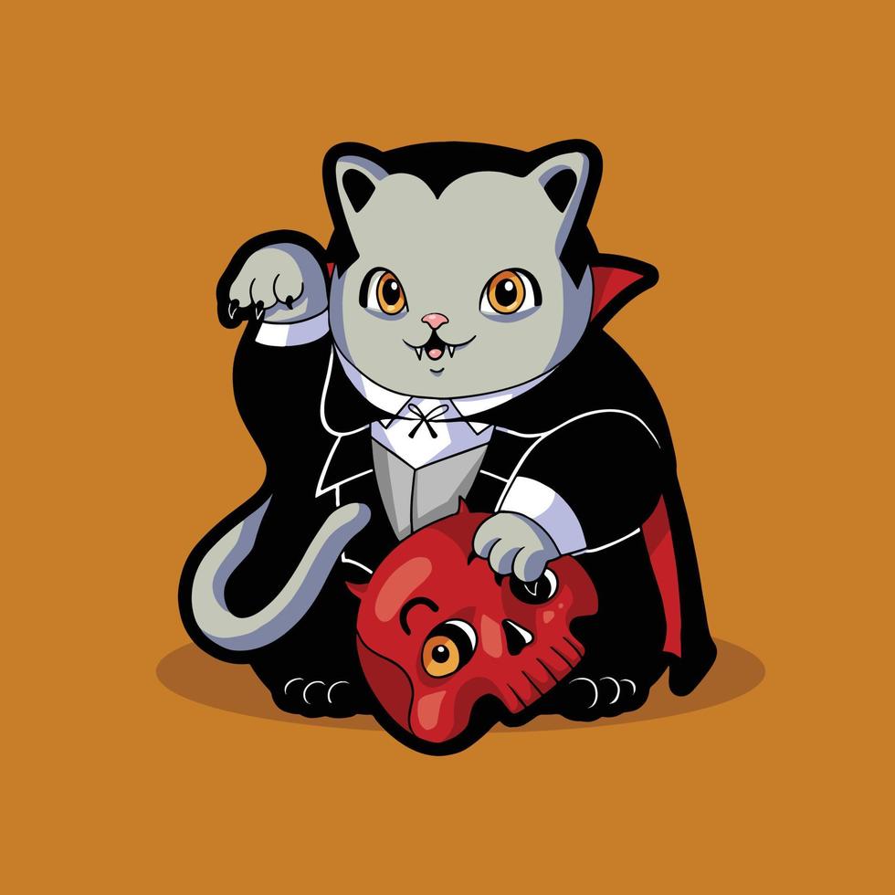 drácula lindo gato halloween vector