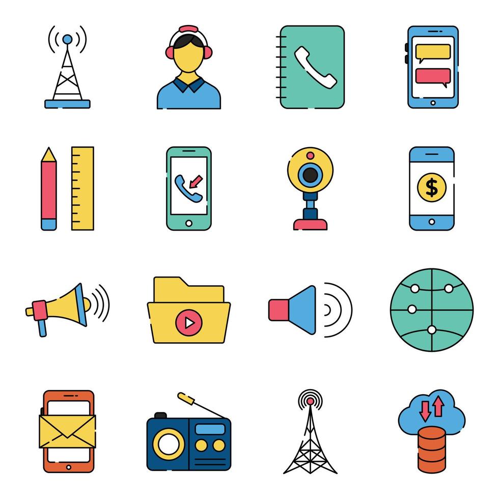 Pack of Network and Technology Flat Icons vector