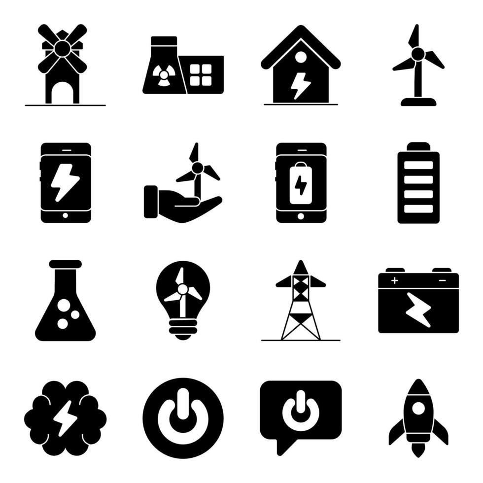 Pack of Energy Solid Icons vector