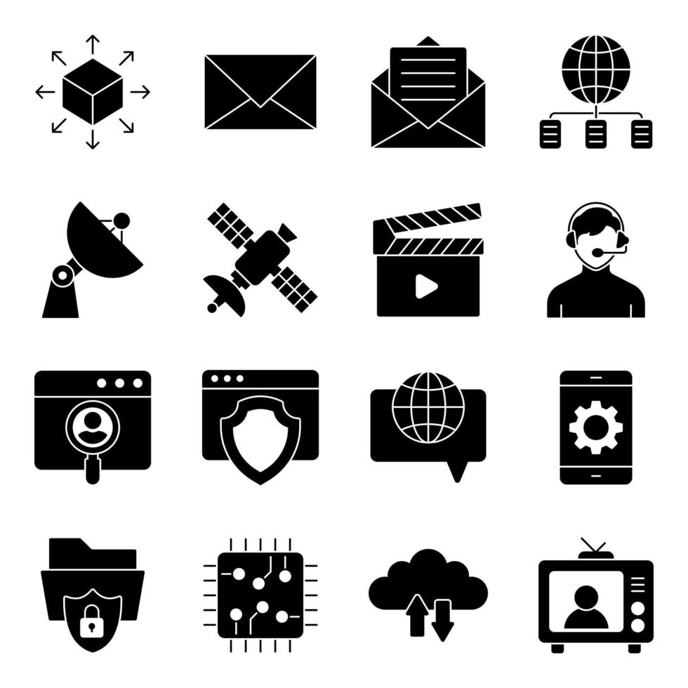 Pack of Networking Solid Icons vector