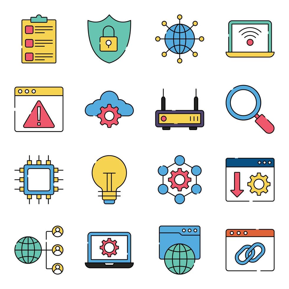 Pack of Networking and Communication Flat Icons vector