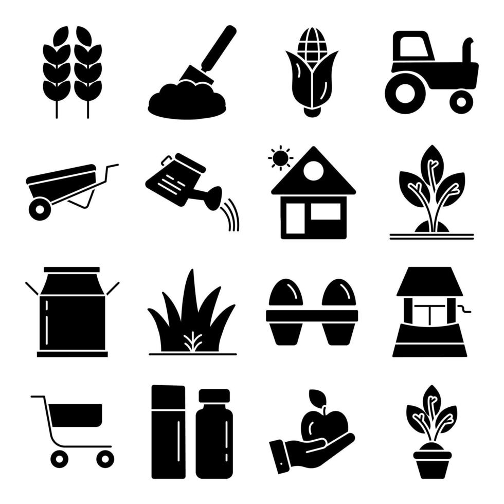 Pack of Agriculture Solid Icons vector
