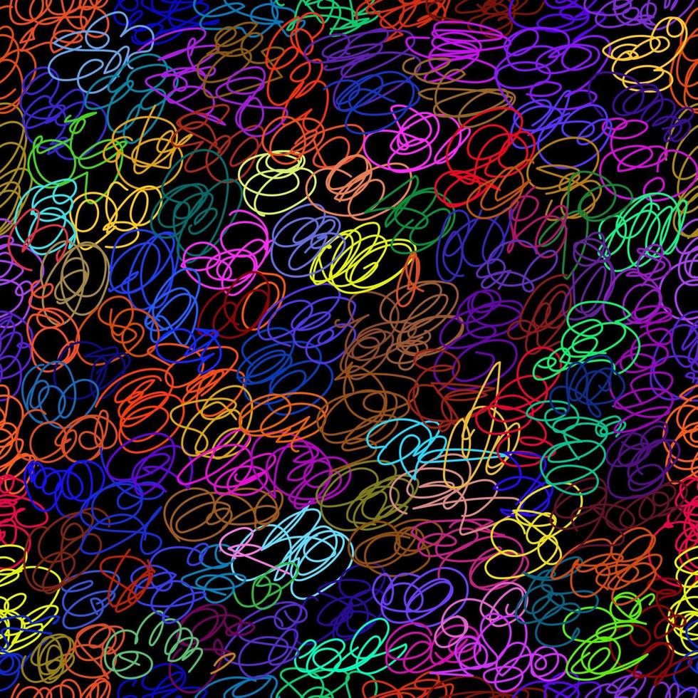 Colorful seamless scribbles and crumpled lines pattern texture background, vector illustration