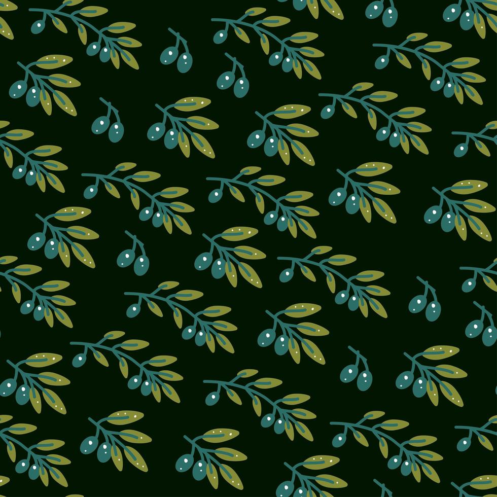 Olive branch seamless pattern in hand drawn style vector