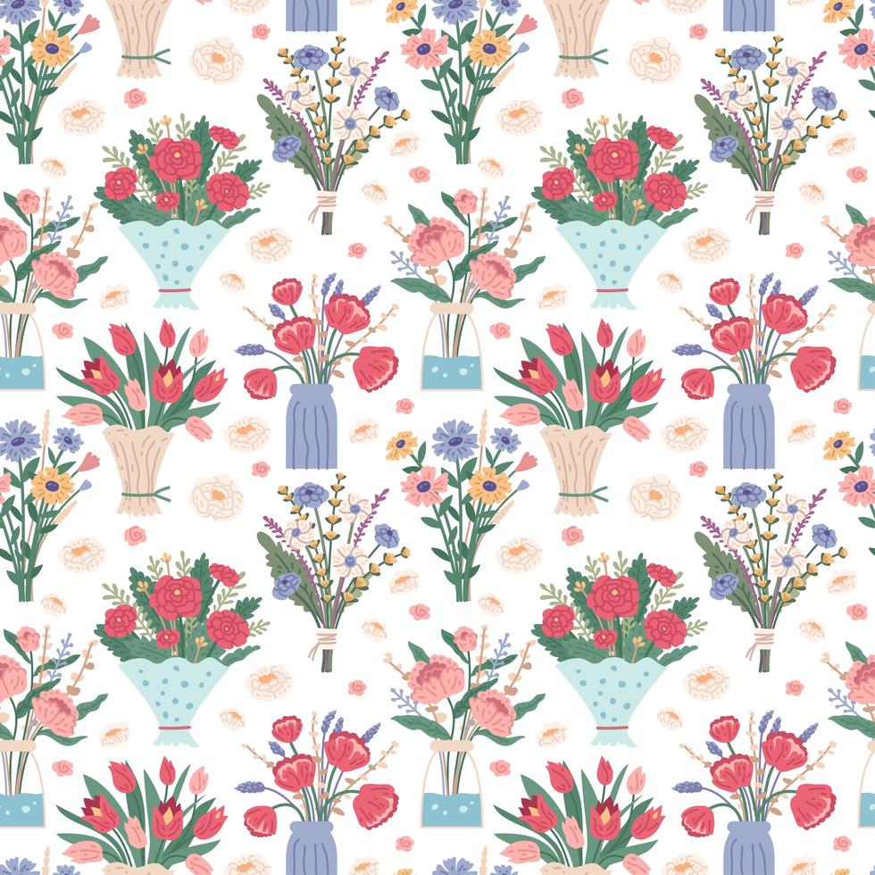 Flower bouquet. Seamless Pattern with bright spring blooming flowers vector