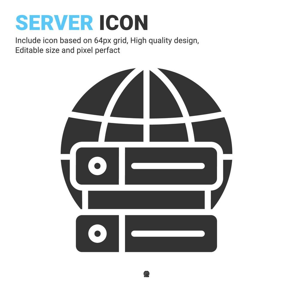 Server icon vector with glyph style isolated on white background. Vector illustration database sign symbol icon concept for digital IT, logo, industry, technology, apps, web, ui, ux and all project