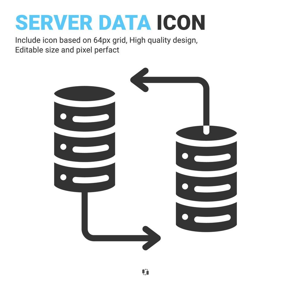 Server data icon vector with glyph style isolated on white background. Vector illustration database sign symbol icon concept for digital IT, logo, industry, technology, apps, web and all project