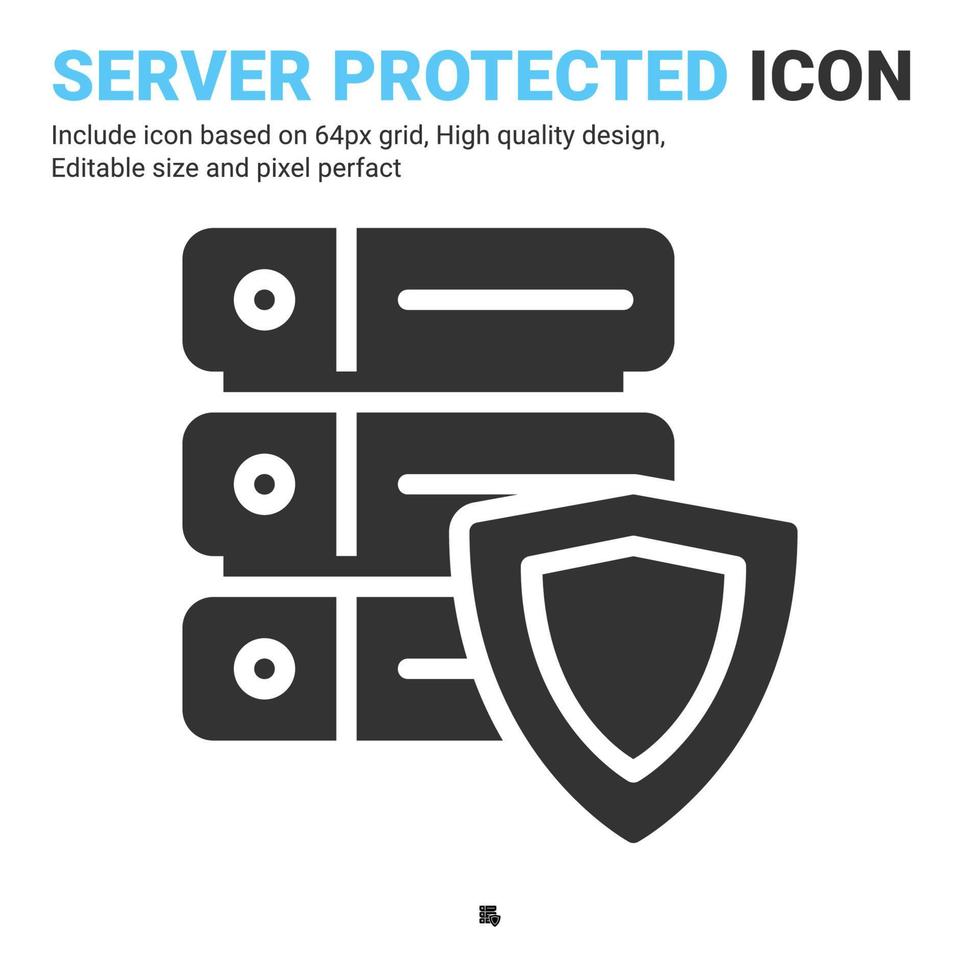 Server protected icon vector with glyph style isolated on white background. Vector illustration data protected sign symbol icon concept for digital IT, logo, industry, technology, apps and project