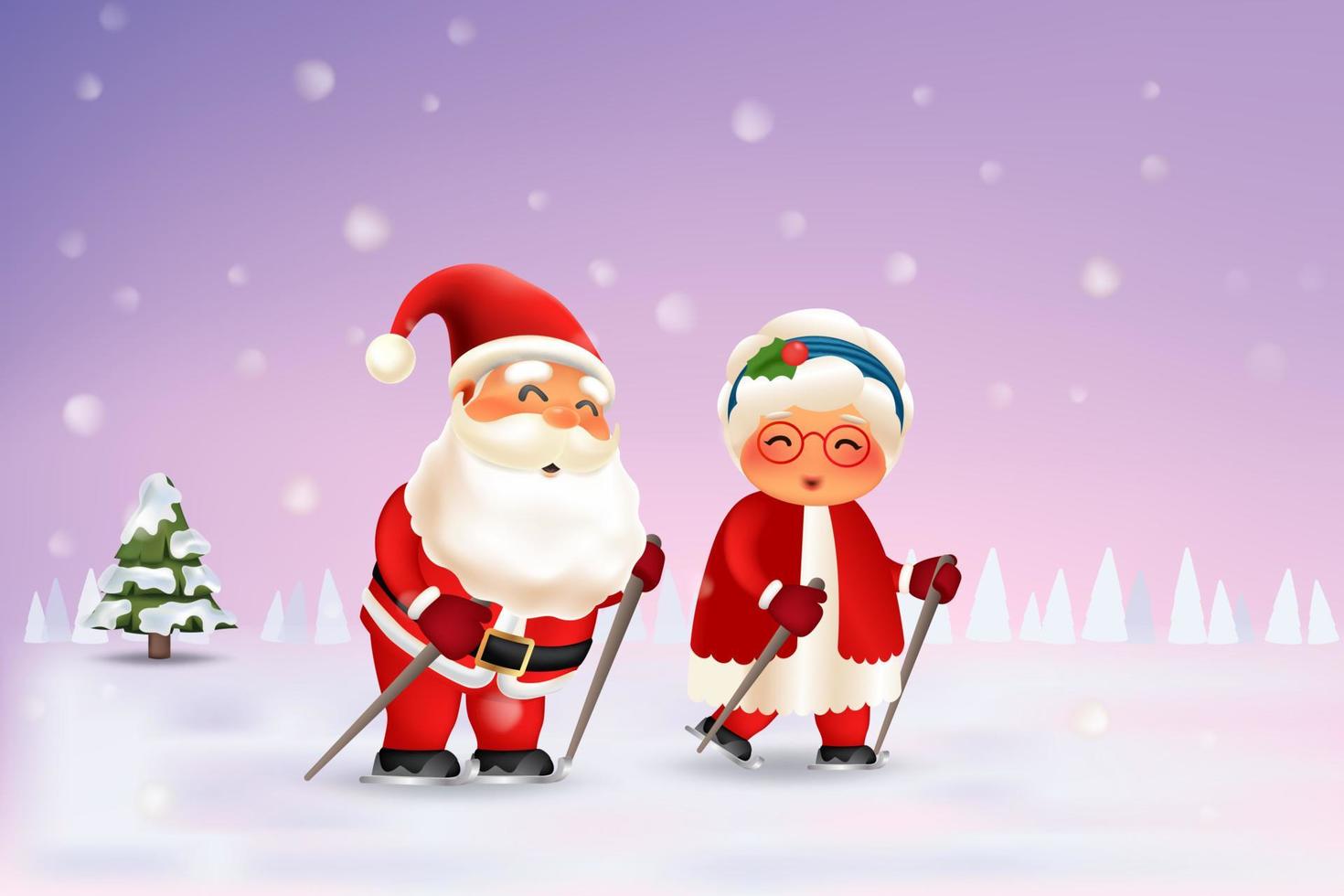 santa claus y la señora claus patinaje sobre hielo vector