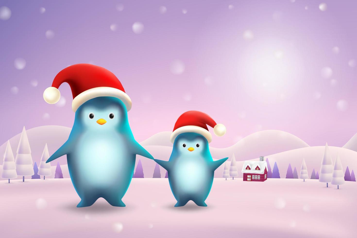 Penguins with santa hat vector