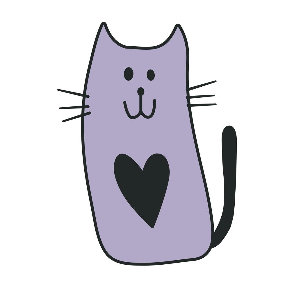 gato morado con corazon vector