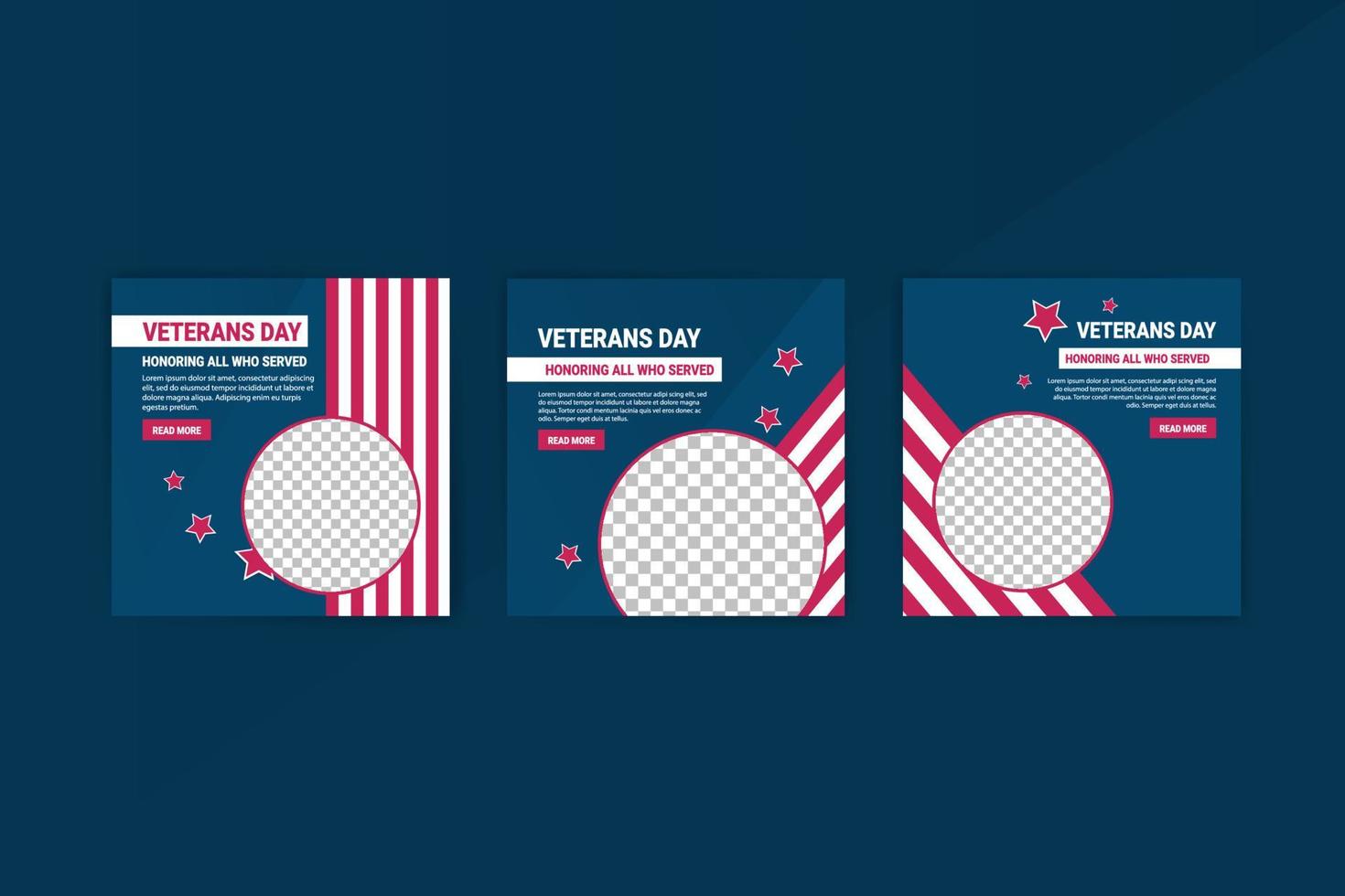 Social media post template for veterans day. vector