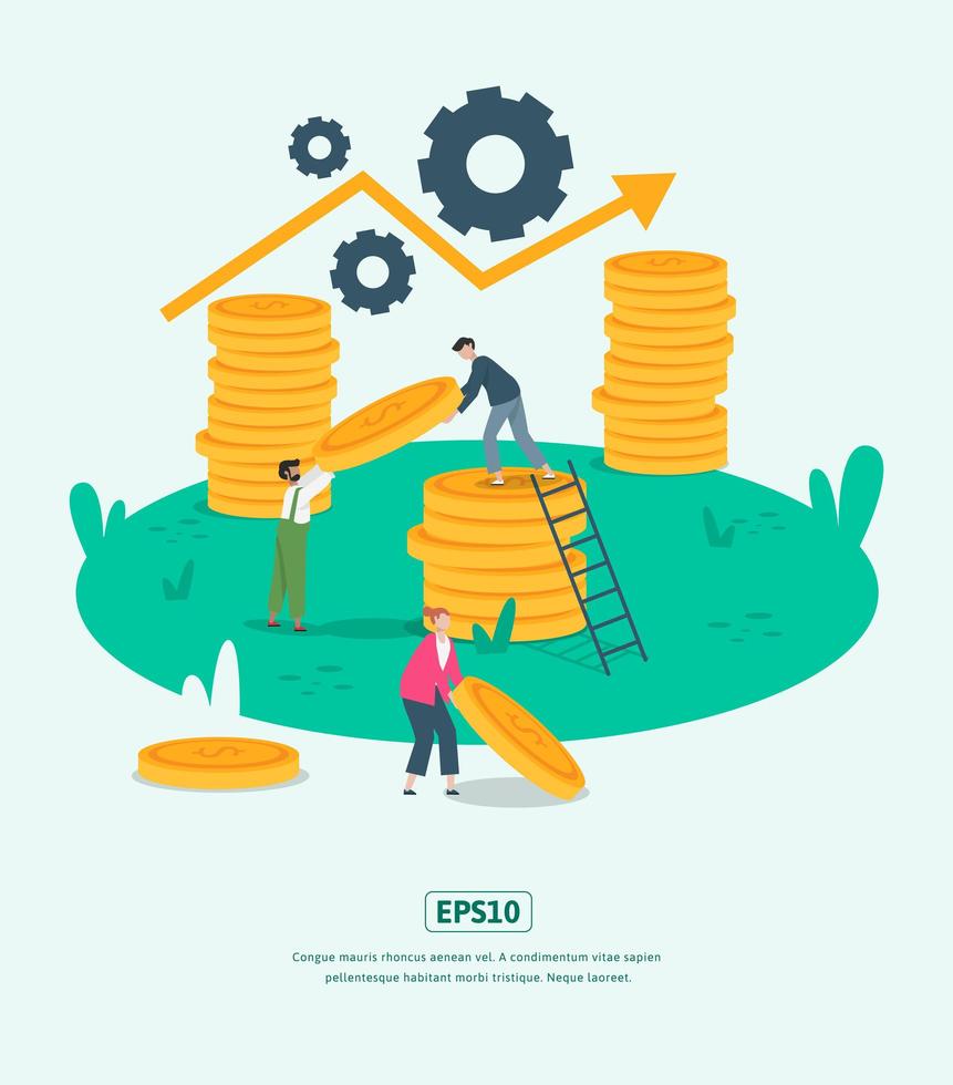 Flat Illustration, Grow Business with statistics illustration, character, coin dollar, for business infographic illustration template etc vector