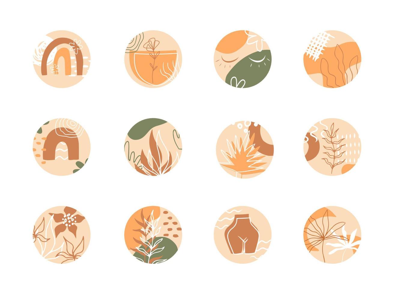 Vector abstract organic story set cover templates. Botanical illustration in earth tone colors.