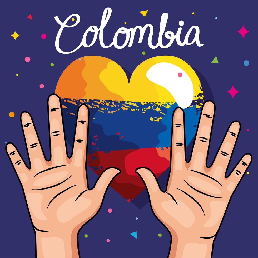 colombianos manos y corazon vector