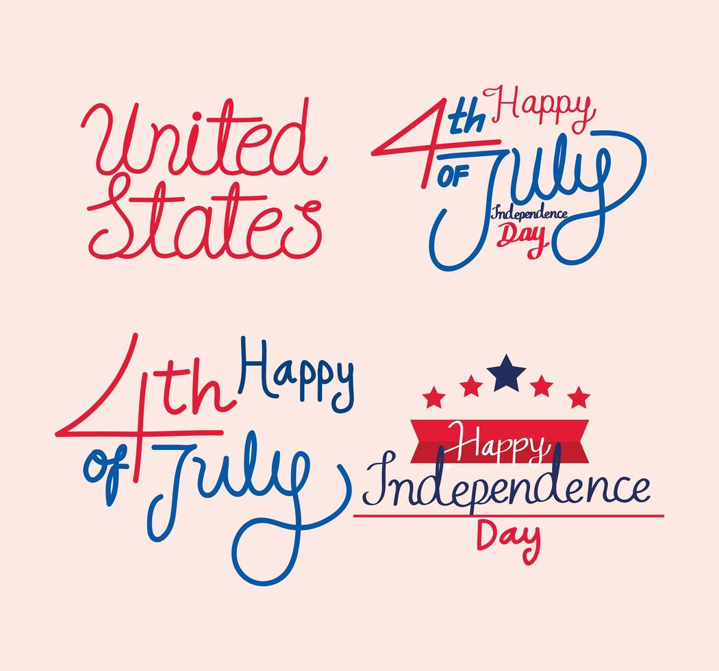 Happy independence day texts set vector