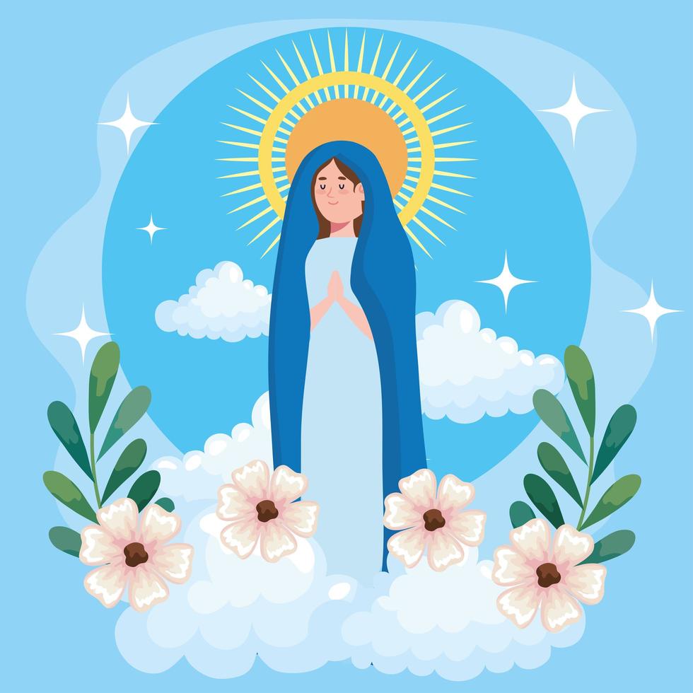 Assumption of Mary with flowers and clouds 3808712 Vector Art at ...