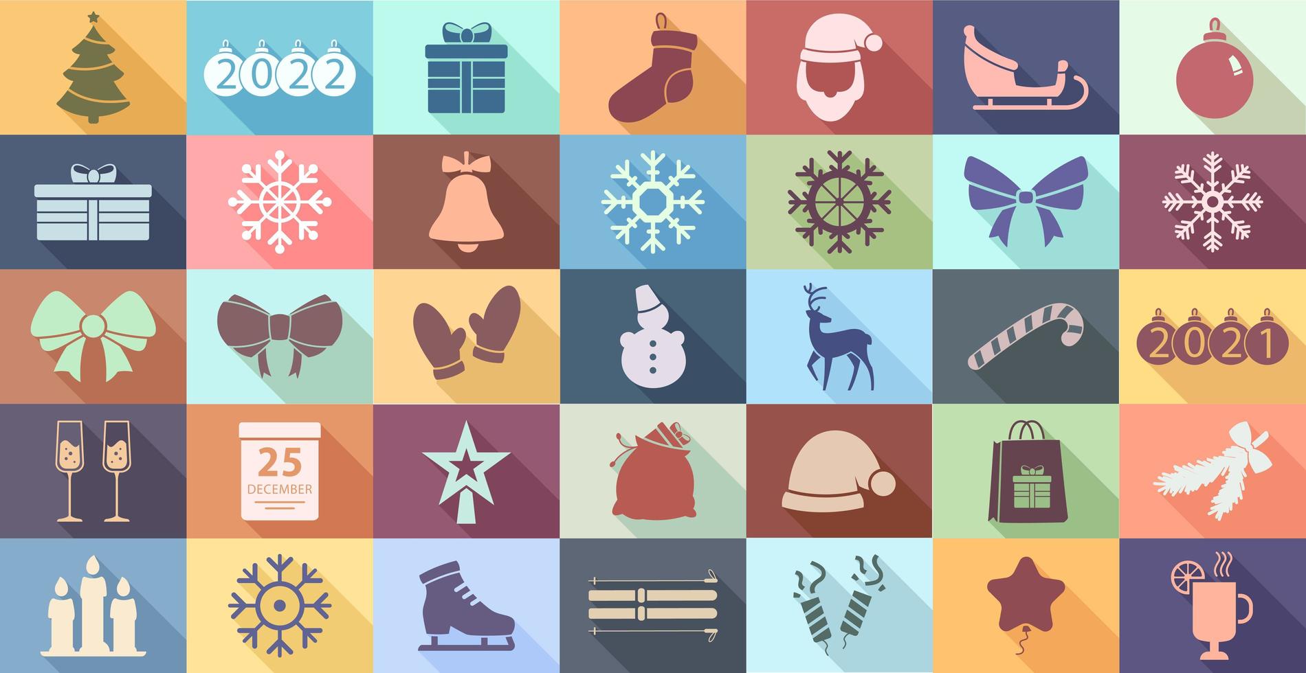 Big New Years set 35 pcs New Years holiday elements - Vector