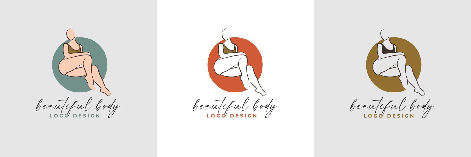 Silhouette and line art of beautiful woman body and female fitness logo template collection vector