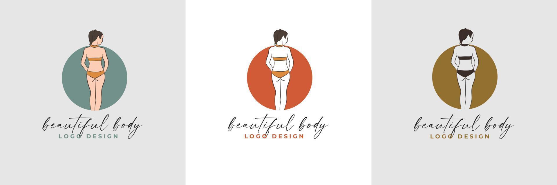 Silhouette and line art of beautiful woman body and female fitness logo template collection vector