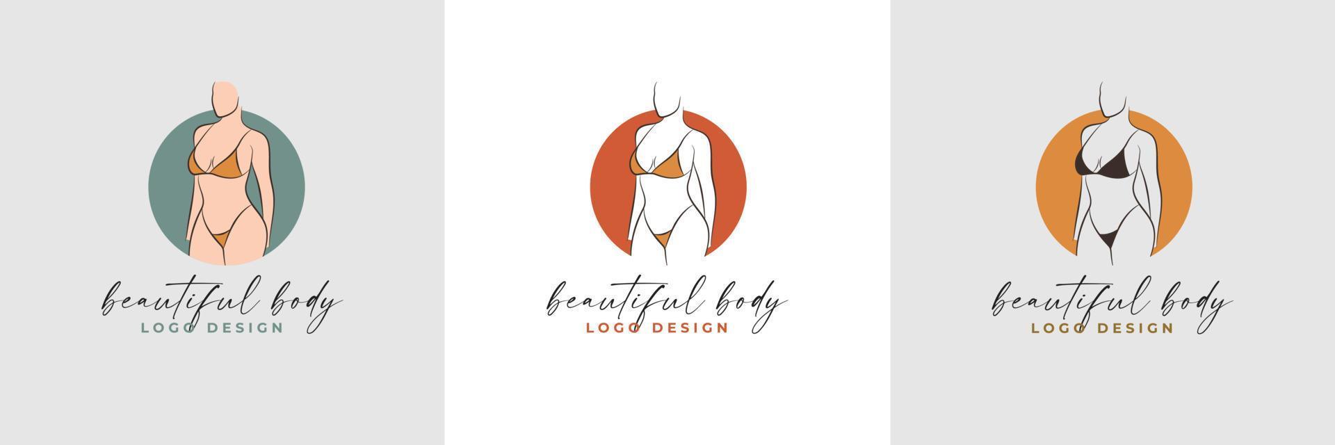 Silhouette and line art of beautiful woman body and female fitness logo template collection vector