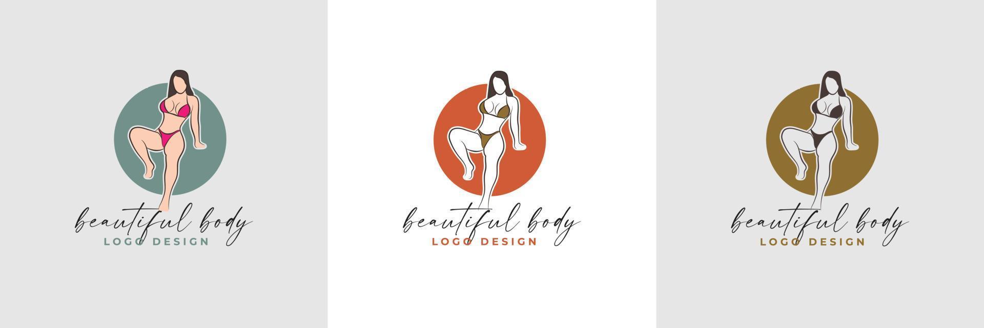 silueta y arte lineal de cuerpo de mujer hermosa y colección de plantillas de logotipo de fitness femenino vector