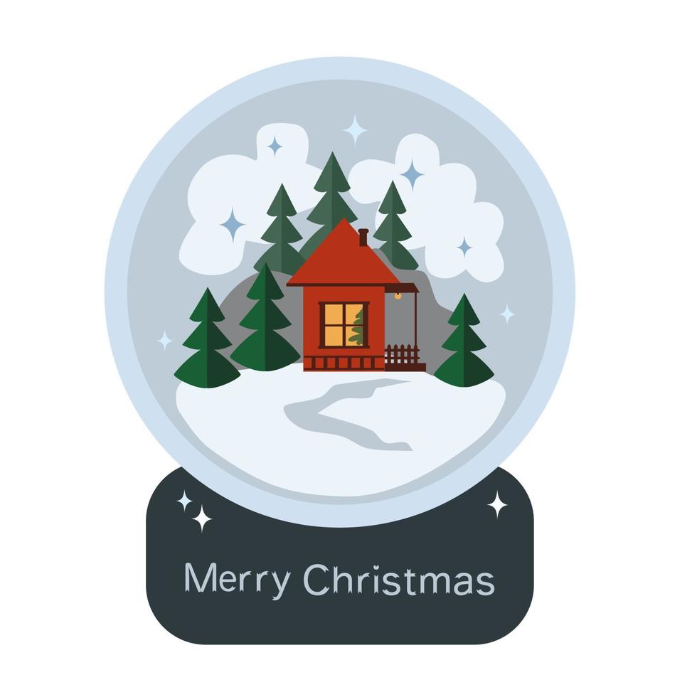 Glass ball with Christmas trees and a house. Glass Snow globe with a winter landscape vector