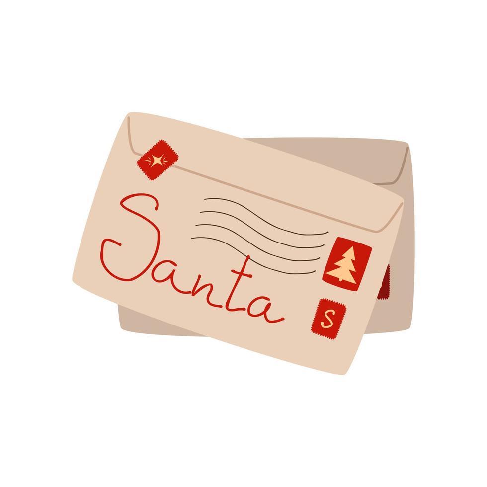 sobres de papel sellados con una carta para santa claus. una pila de cartas vector