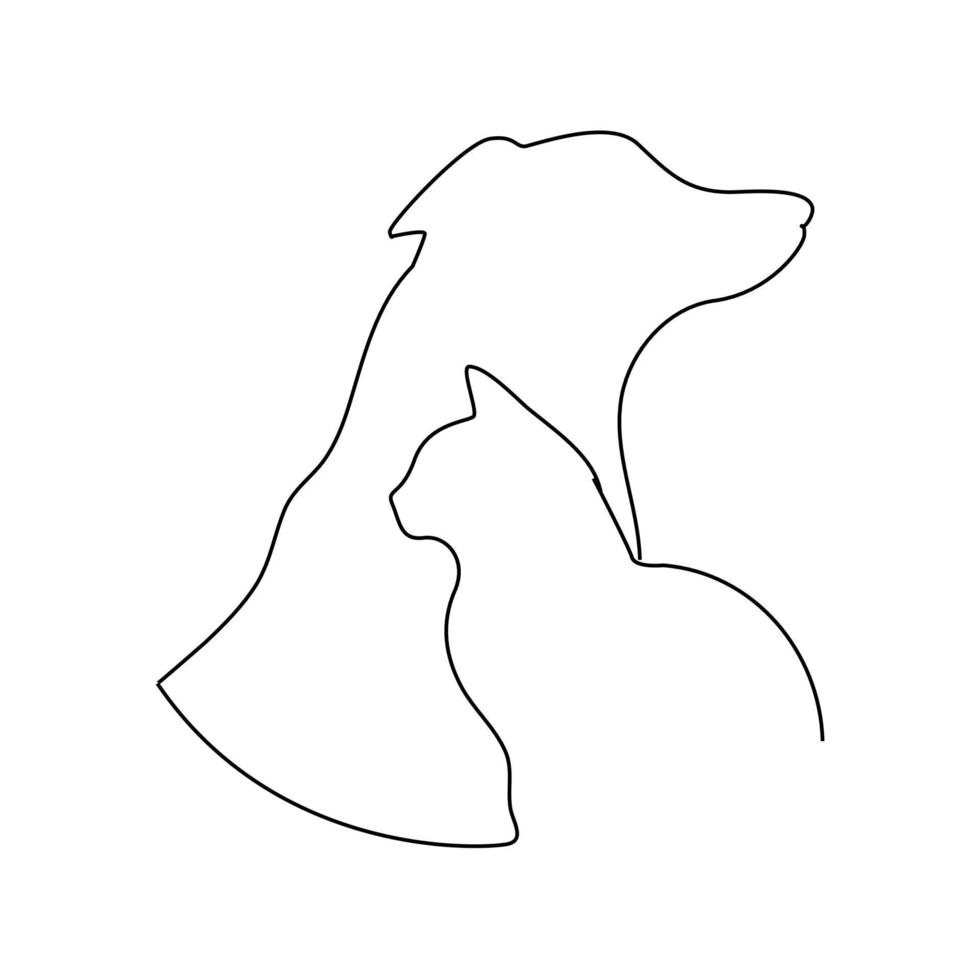 Continuous lines, cats and dogs love each other. vector