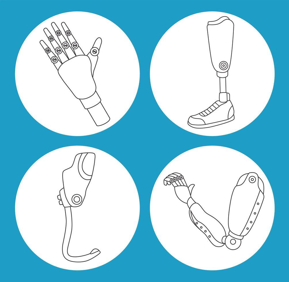 four prothetics implants icons vector