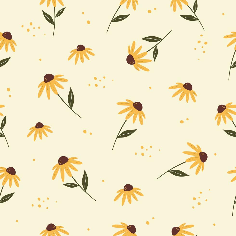 patrón sin fisuras de girasol. Margarita amarilla sobre fondo amarillo claro. Adorno perfecto para telas de moda u otras fundas imprimibles. vector