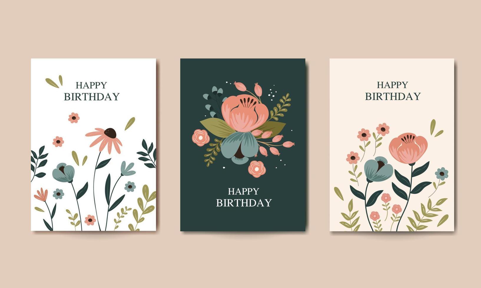 conjunto de plantillas florales de cumpleaños. vector