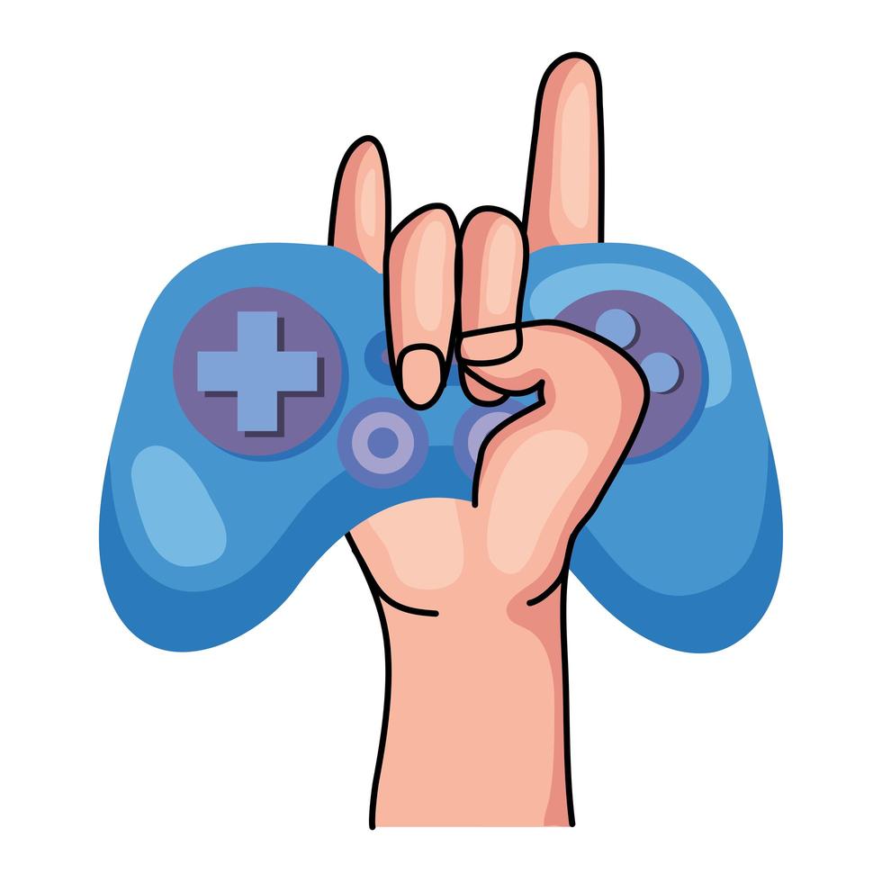 hand holding blue videogame control vector