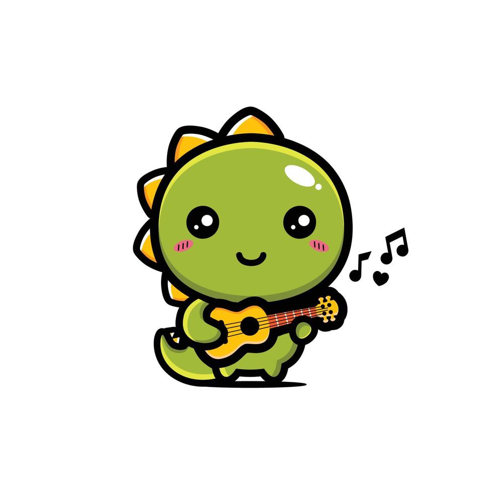 cute dino is playing the ukulele vector