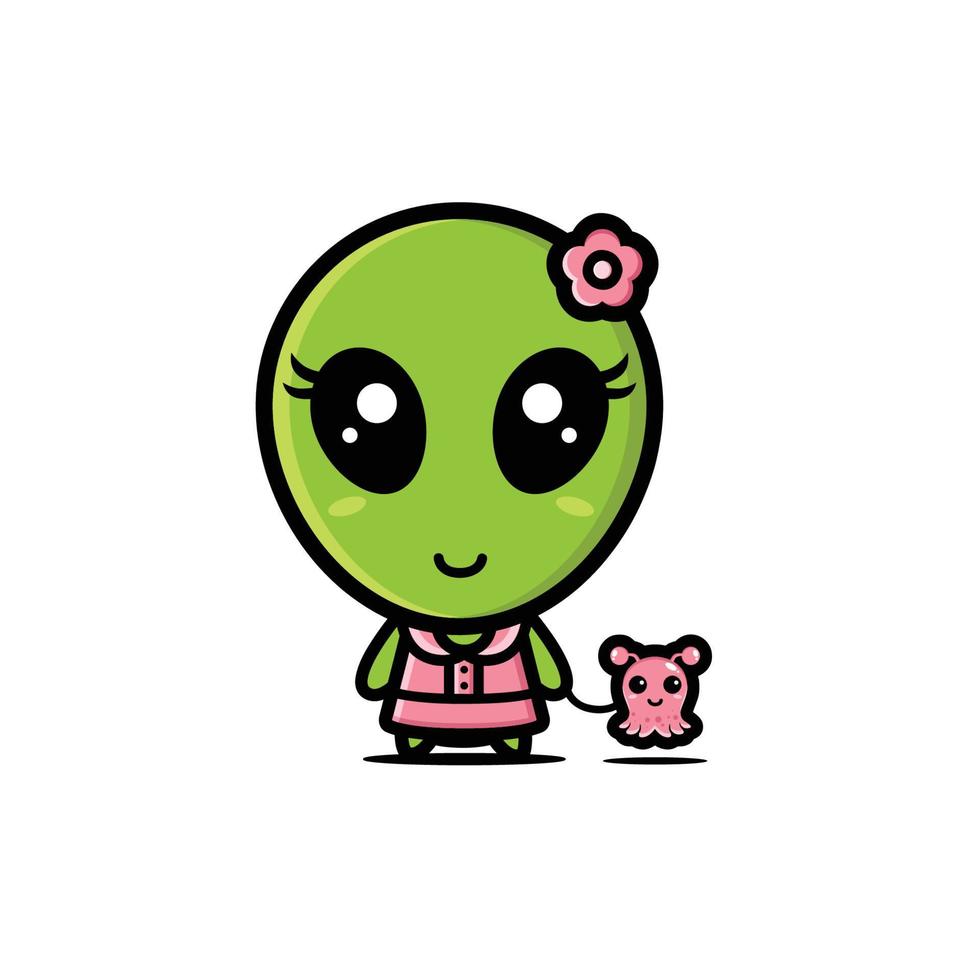 lindo diseño de personaje de mascota alienígena vector