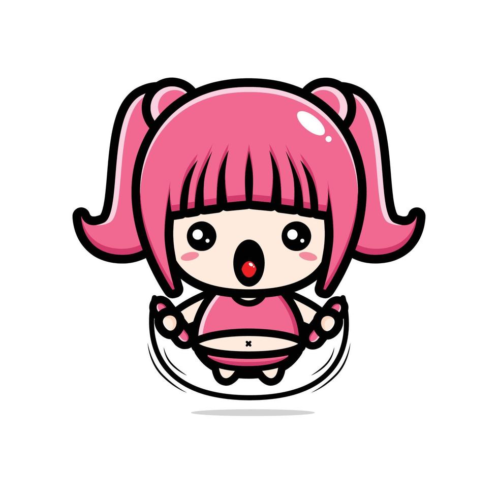 Vector design of fat girl playing, skipping rope.