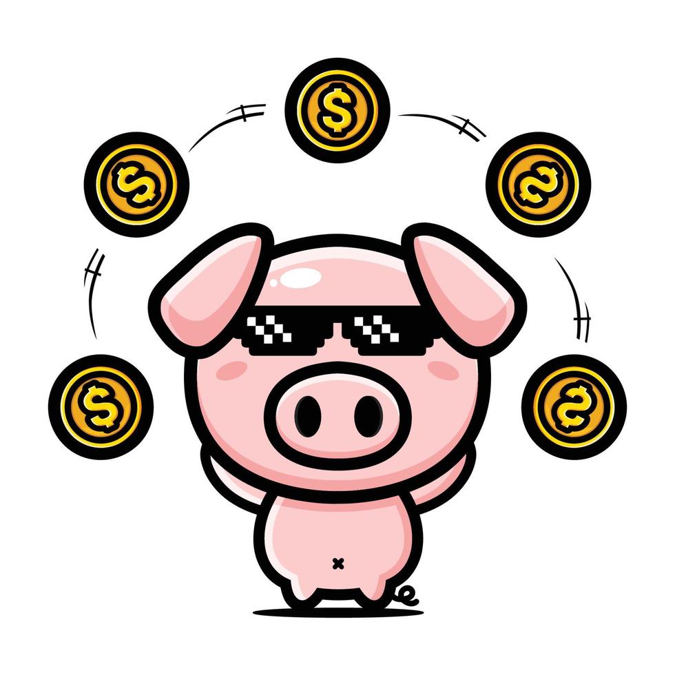 rich pig mascot character design vector