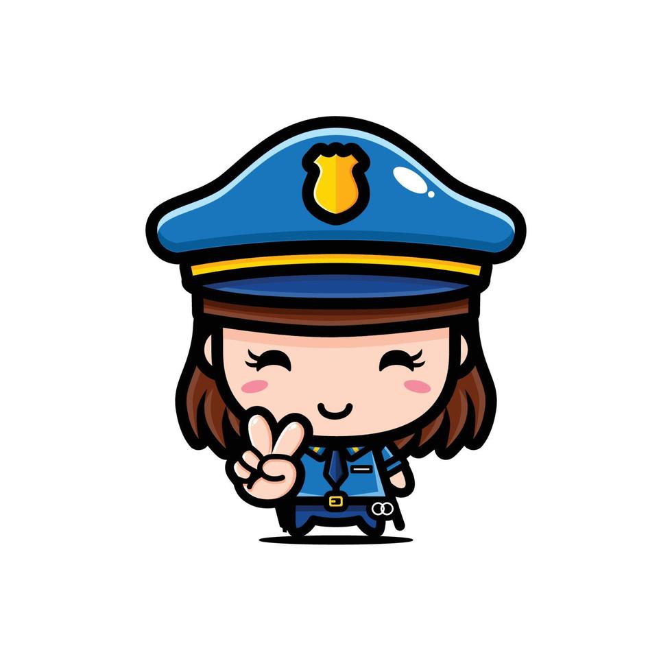 cute police chibi character design vector