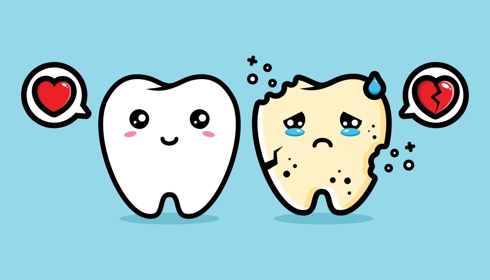 dientes blancos sanos y dientes sucios duelen vector