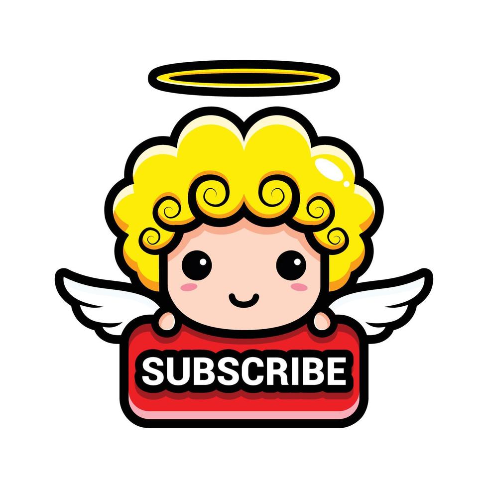 cute angels with subscribe button vector