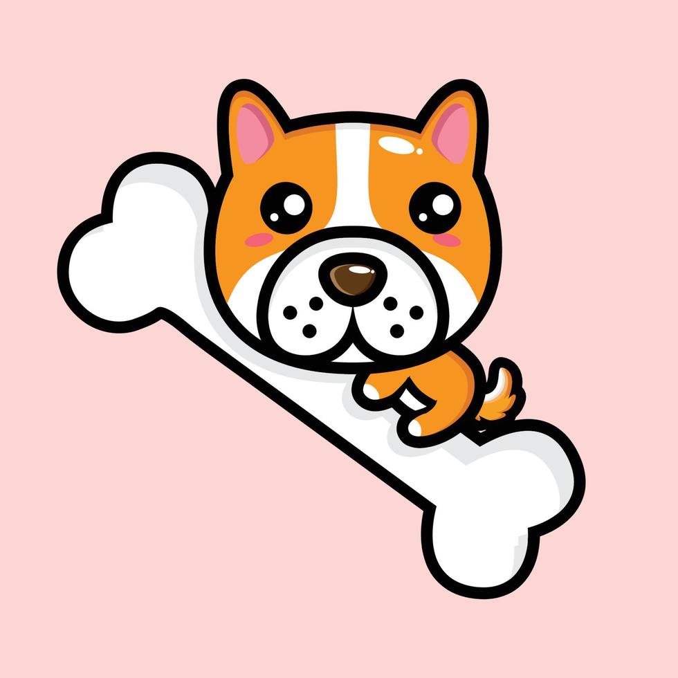 cute dog hugging big bone vector