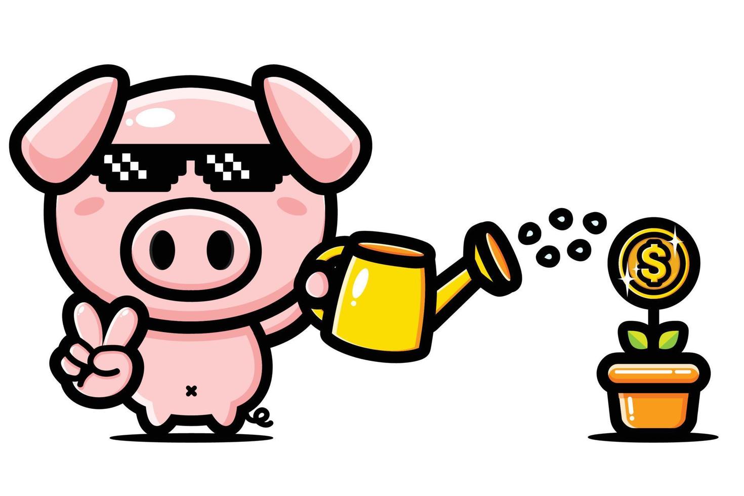 rich pig mascot character design vector