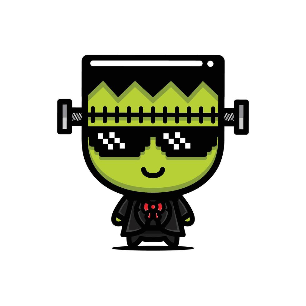 cute green monster character design vector